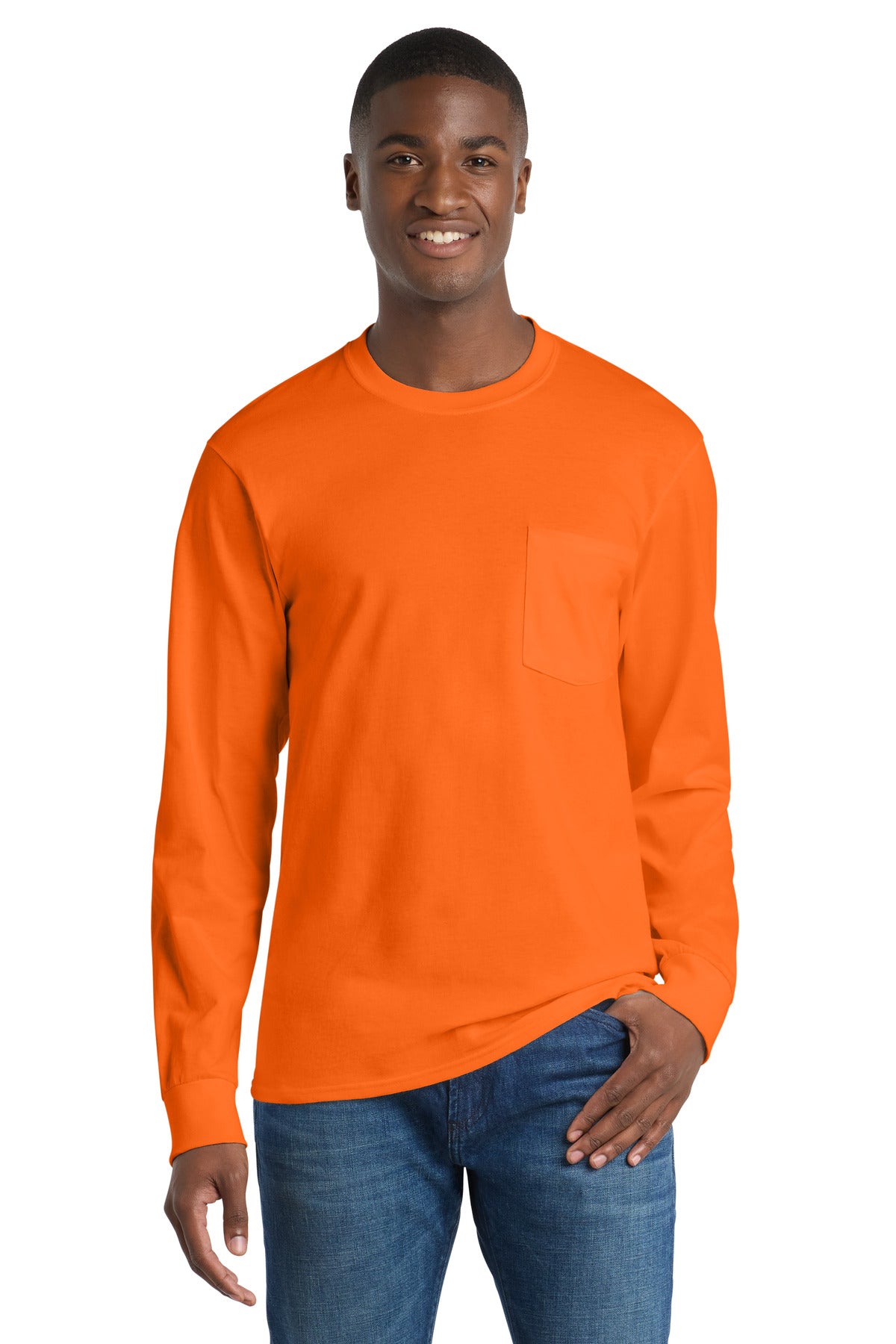 Port & Co ™ Long Sleeve Essential Pocket Tee. PC61LSP